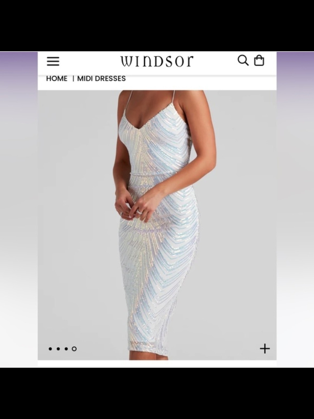 Windsor Carly Formal Iridescent Sequin V-Neck Midi Dress - White